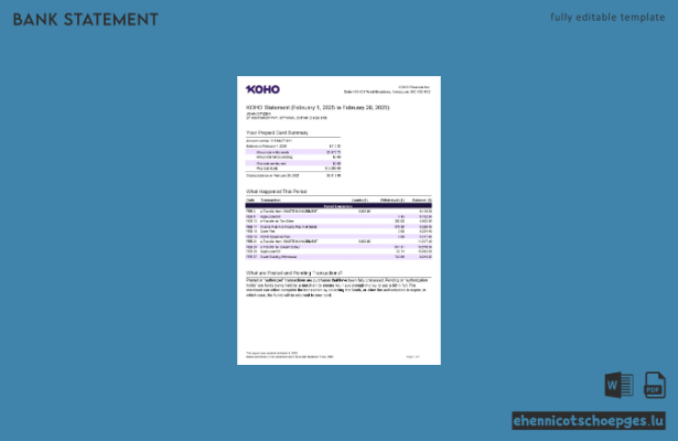 Beispiel eines Kontoauszugs der kanadischen KOHO Financial Incorporated (Vorschau)